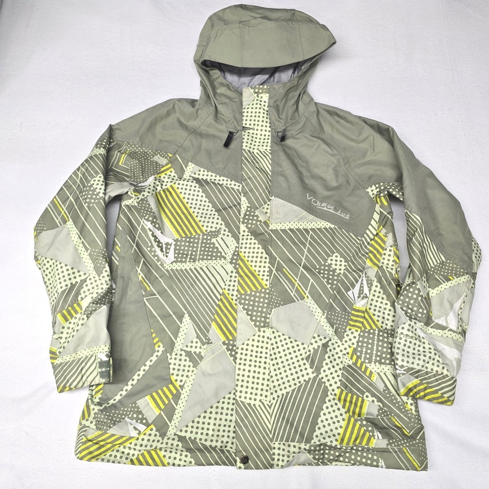 Volcom Nimbus Snowboard Jacket XL Green Yellow Geometric Waterproof Ski Shell